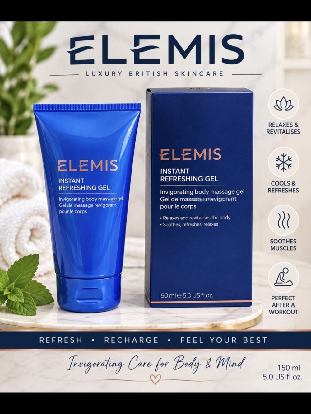 ELEMIS Instant Refreshing Body Gel 150ml Relaxing Cooling Massage Gel